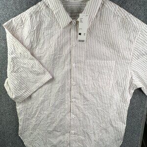 Standard Cloth Button Up Shirt Men's Size Large Striped Beige Short Sleeve NWT